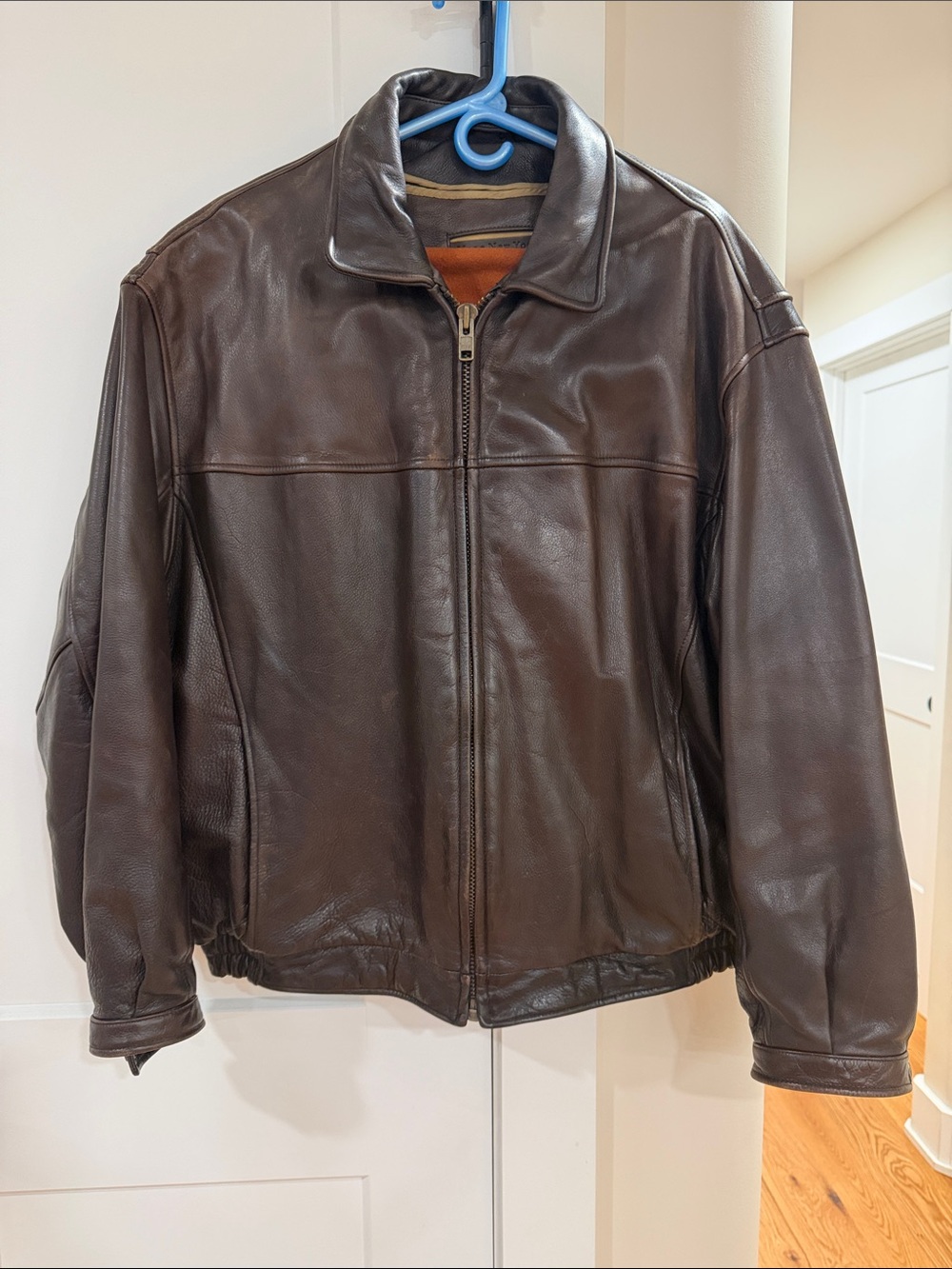 Men's Dark Brown Leather Bomber Jacket - Classic Zip Front